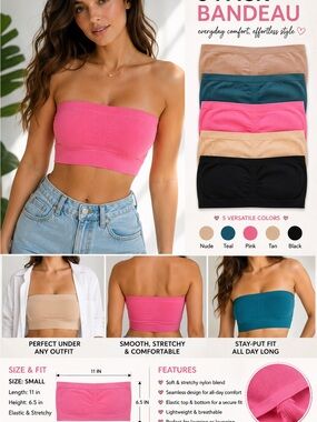 Bundle of 5 New Seamless Bandeau Bras Small